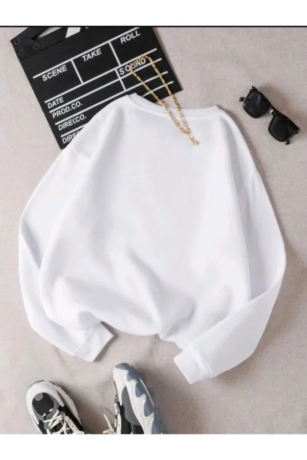 Kadın Beyaz Bisiklet Yaka Yıldız Baskılı Oversize Sweatshirt - XL-alttext2