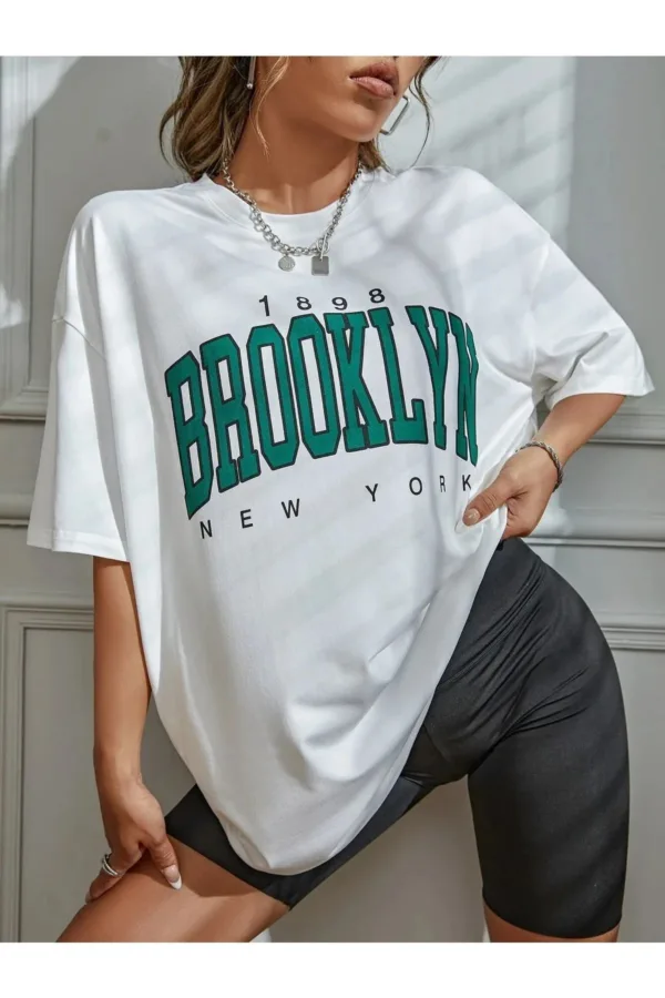 Kadın Brooklyn 1898 Baskılı Oversize T-Shirt - S-alttext3