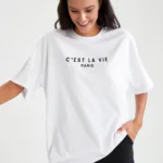 Kadın C'est La Vie Paris Baskılı Beyaz Oversize Tshirt - XL-alttext1