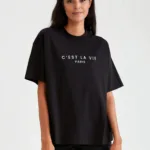 Kadın C'est La Vie Paris Baskılı Siyah Oversize Tshirt - S-alttext1