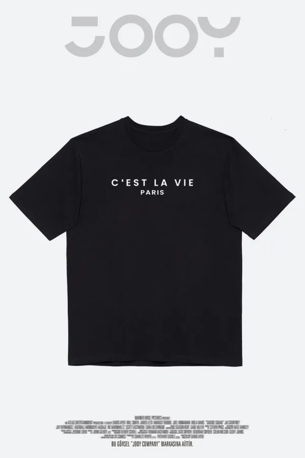 Kadın C'est La Vie Paris Baskılı Siyah Oversize Tshirt - S-alttext3