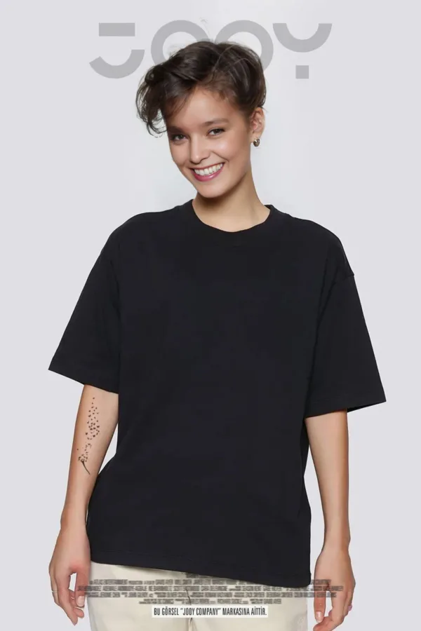Kadın Düz Siyah Oversize Tshirt - M-alttext1
