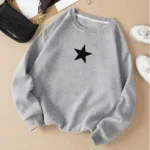 Kadın Gri Bisiklet Yaka Yıldız Baskılı Oversize Sweatshirt - M-alttext1