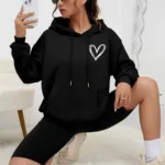Kadın Kalp Tasarım Siyah Kapüşonlu Sweatshirt - M-alttext1