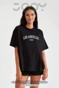Kadın Los Angeles The 1987 Baskılı Siyah Oversize Tshirt-alttext1