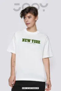 Kadın New York Reality Baskılı Beyaz Oversize Tshirt-alttext1