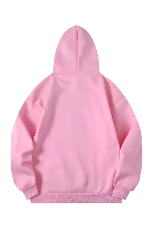 Kadın Pembe Basic Kapüşonlu 3 İplik Sweatshirt Hoodie - S-alttext4