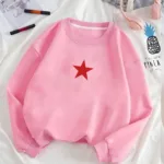 Kadın Pembe Bisiklet Yaka Yıldız Baskılı Oversize Sweatshirt - L-alttext1