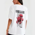 Kadın Vivre La Vie Baskılı Beyaz Oversize Tshirt - S-alttext1