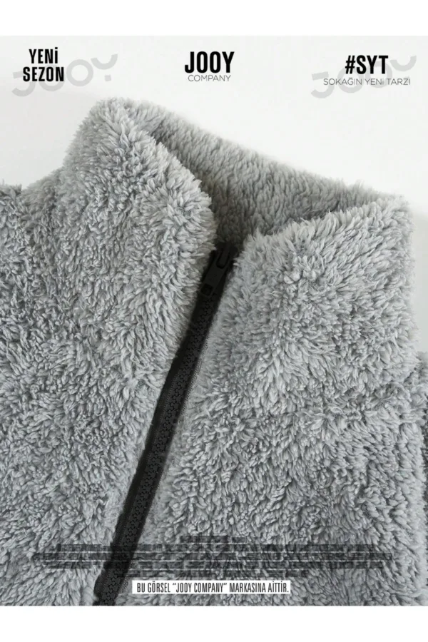 Kadın Yarım Fermuarlı Oversize Crop Peluş Sweatshirt - S-alttext3