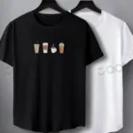 Kahve Bardağı Baskılı Siyah Beyaz Oval Kesim Slim Fit Tshirt 2'li Set - L-alttext1
