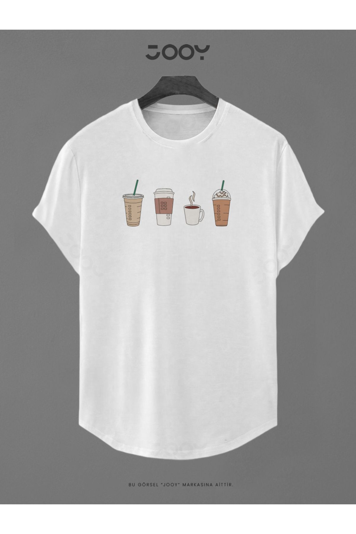 Kahve Bardağı Baskılı Slim Fit Oval Kesim T-Shirt