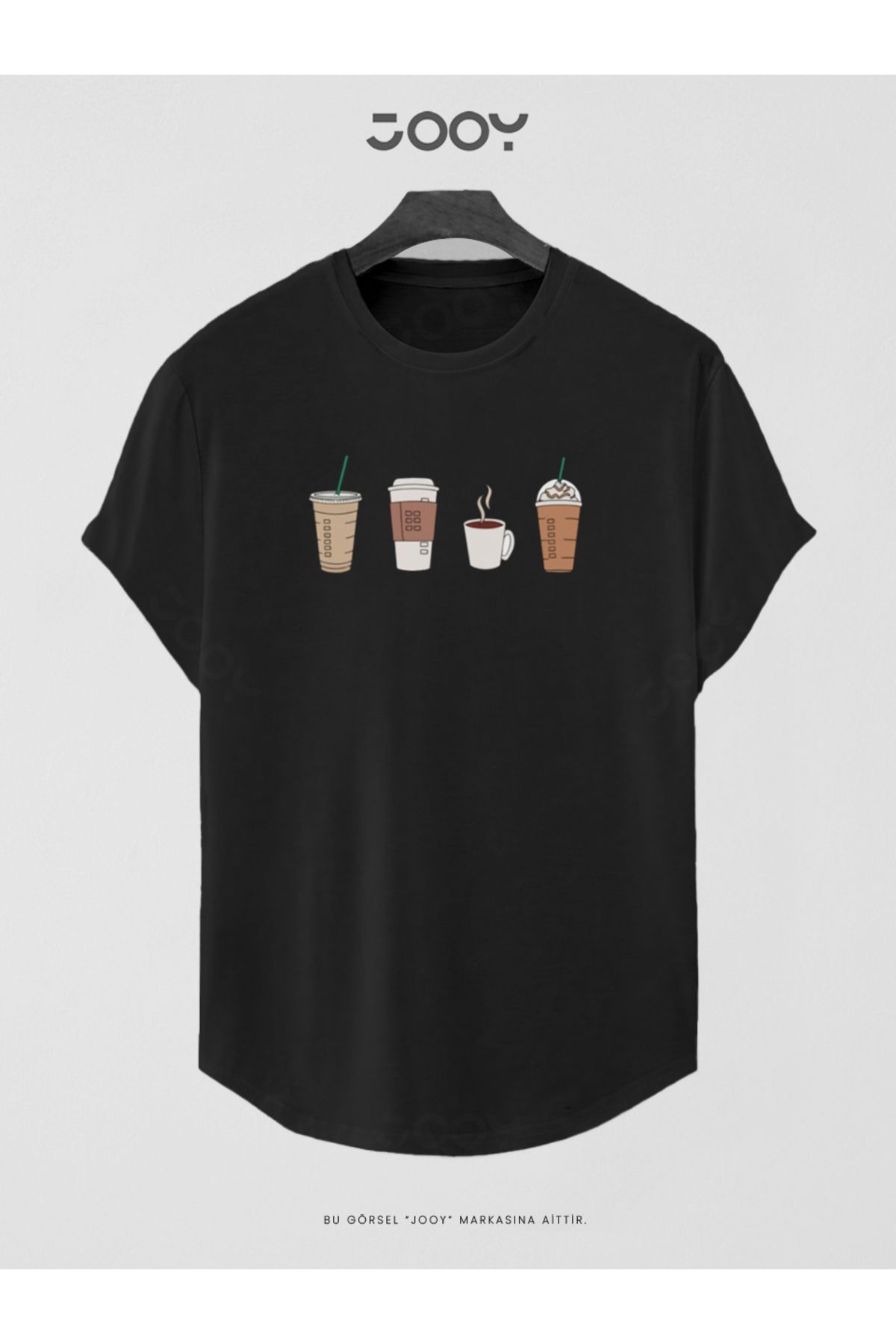 Kahve Bardağı Baskılı Slim Fit Oval Kesim T-Shirt