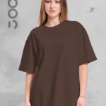 Kahverengi Bisiklet Yaka Oversize Boyfriend Basic Tshirt - M-alttext1