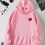 Kalp Baskılı 3 iplik Pembe Kapüşonlu Sweatshirt - L-alttext1