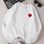 Kalp Baskılı Beyaz Bisiklet Yaka Oversize Sweatshirt - L-alttext1