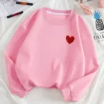 Kalp Baskılı Pembe Bisiklet Yaka Oversize Sweatshirt - XL-alttext1