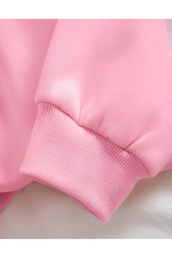 Kalp Baskılı Pembe Bisiklet Yaka Oversize Sweatshirt - XL-alttext3