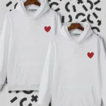 Kalp Baskılı Sevgili Çift Kombini Beyaz Kapüşonlu Sweatshirt 2'li Set - S/M-alttext1