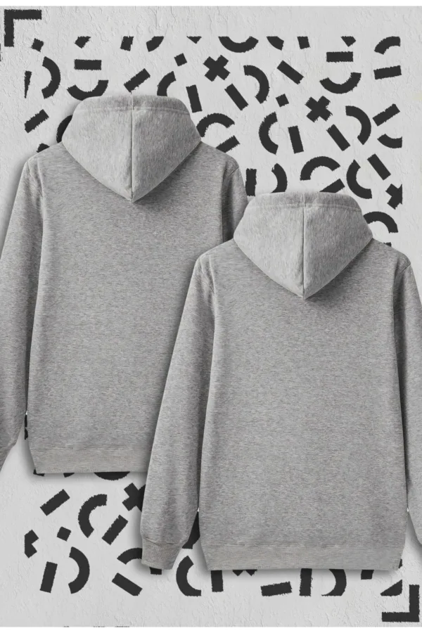 Kalp Baskılı Sevgili Çift Kombini Gri Kapüşonlu Sweatshirt 2'li Set - M/M-alttext3