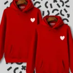 Kalp Baskılı Sevgili Çift Kombini Kırmızı Kapüşonlu Sweatshirt 2'li Set - S/S-alttext1