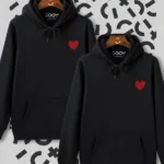 Kalp Baskılı Sevgili Çift Kombini Siyah Kapüşonlu Sweatshirt 2'li Set - M/M-alttext1