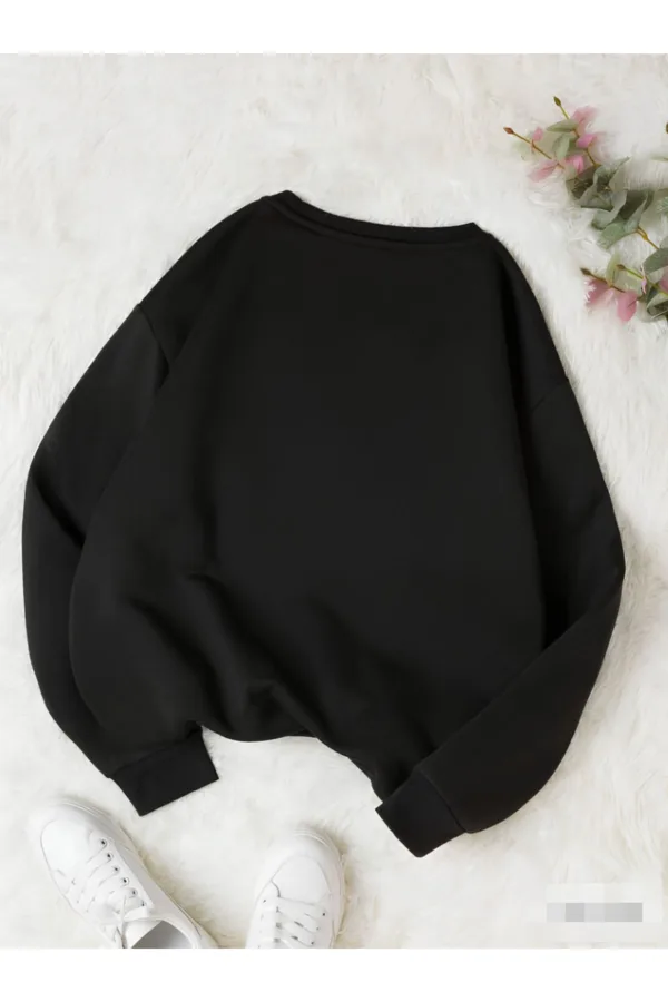 Kalp Baskılı Siyah Bisiklet Yaka Oversize Sweatshirt - L-alttext2