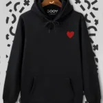 Kalp Baskılı Siyah Kapüşonlu Sweatshirt Hoodie - L-alttext1