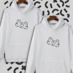 Kalp El Tasarım Sevgili Çift Kombini Beyaz Kapüşonlu Sweatshirt - L/XL-alttext1