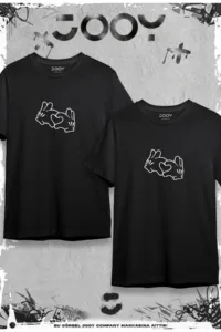 Kalp El Tasarım Sevgili Çift Kombini Siyah Oversize Tshirt 2'li Set-alttext1