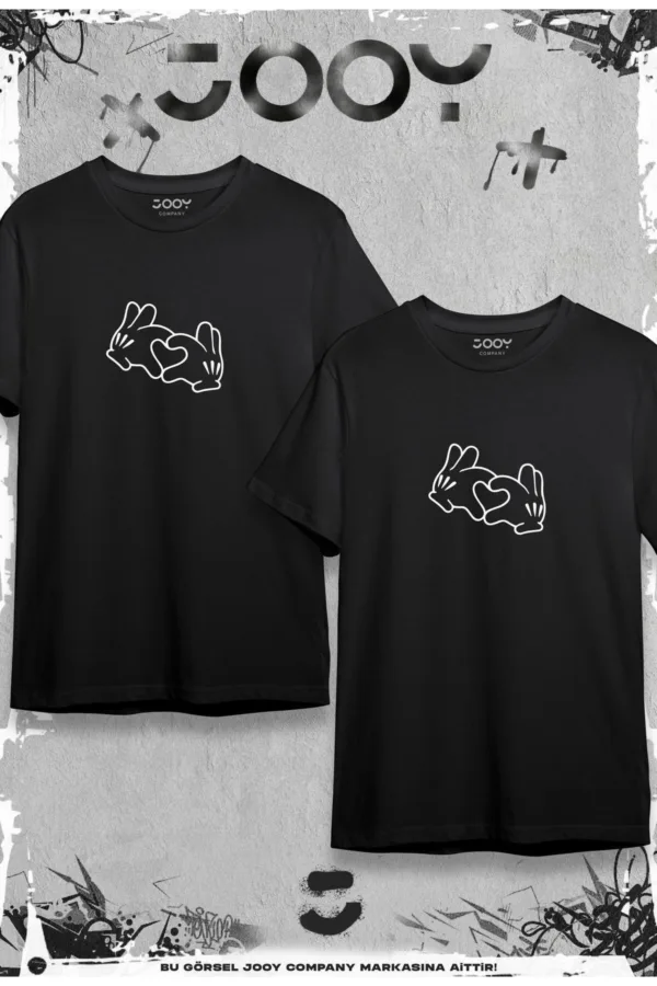 Kalp El Tasarım Sevgili Çift Kombini Siyah Oversize Tshirt 2'li Set - XL-alttext1