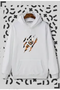 Kaplan Pençesi Baskılı Beyaz Kapüşonlu Sweatshirt-alttext1