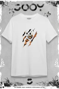 Kaplan Pençesi Baskılı Beyaz Oversize Tshirt-alttext1