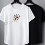 Kaplan Pençesi Baskılı Siyah Beyaz Oval Kesim Slim Fit Tshirt 2'li Set - S-alttext1