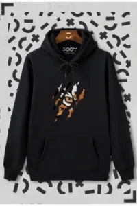 Kaplan Pençesi Baskılı Siyah Kapüşonlu Sweatshirt-alttext1