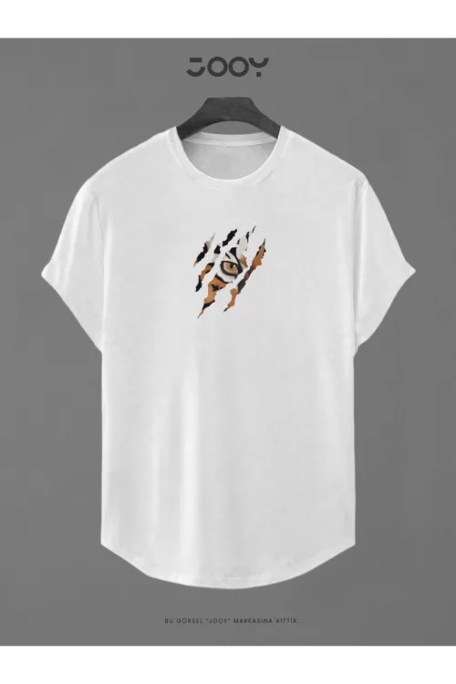 Kaplan Pençesi Baskılı Slim Fit Oval Kesim T-Shirt