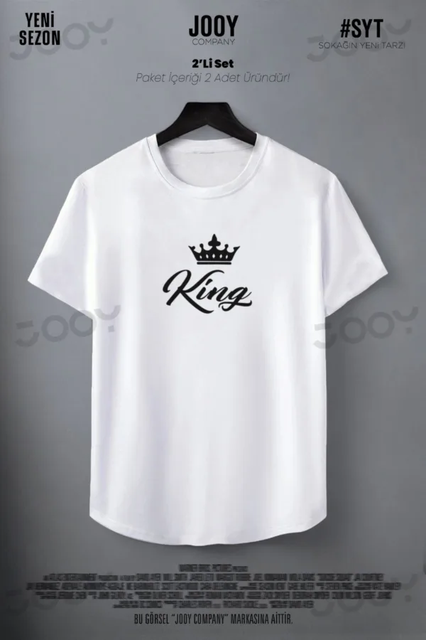 King Baskılı Siyah Beyaz Oval Kesim Slim Fit Tshirt 2'li Set - L-alttext3