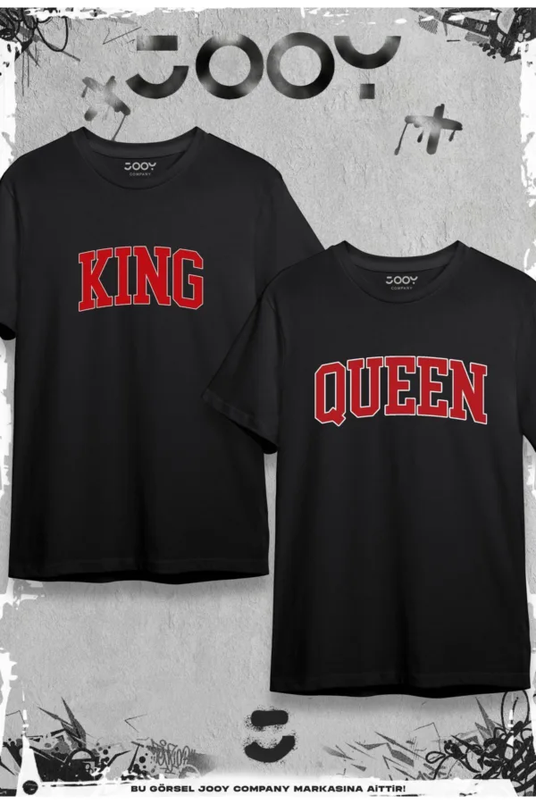 King Queen Baskılı Sevgili Çift Kombini Siyah Oversize Tshirt 2'li Set - M-alttext1