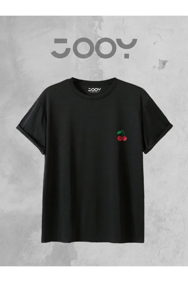 Kiraz Cherry Baskılı Siyah Oversize Geniş Kalıp T-Shirt - S-alttext2