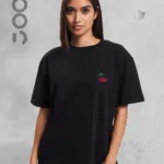 Kiraz Cherry Baskılı Siyah Oversize Geniş Kalıp T-Shirt - S-alttext1