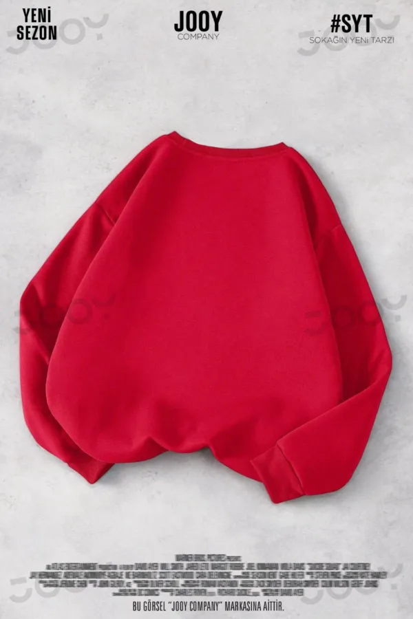 Kırmızı 3 iplik Bisiklet Yaka Düz Baskısız Basic Sweatshirt - L-alttext2