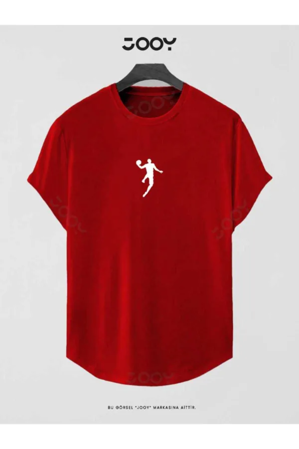 Kırmızı Basketball Player Baskılı Slim Fit Oval Kesim T-Shirt - S-alttext1