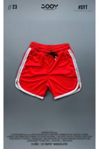 Kırmızı Basketbol Antrenman Çizgi Detaylı Sporcu Erkek Şort-alttext1