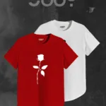 Kırmızı Beyaz Oval Kesim Gül Tasarım Tshirt 2'li Set - M-alttext1