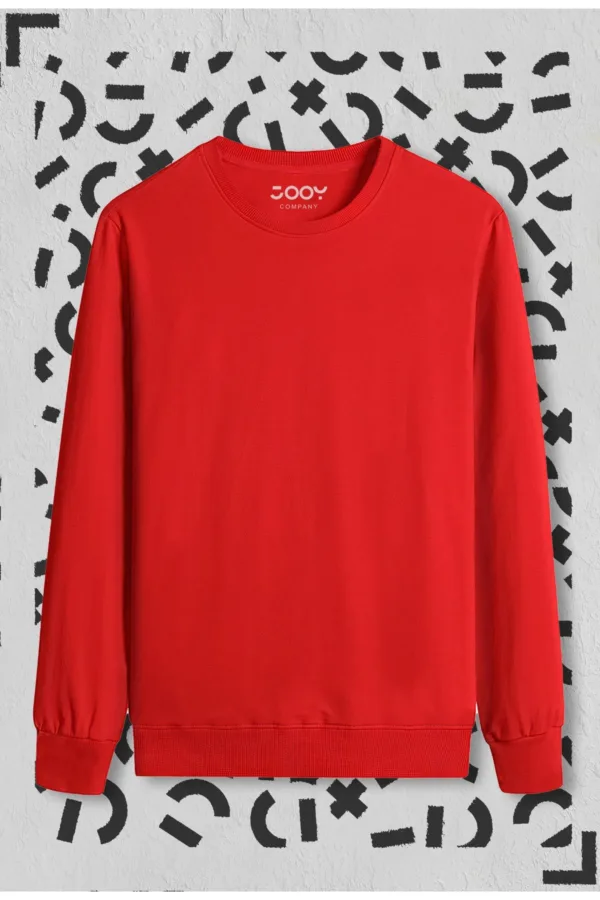 Kırmızı Düz Basic Bisiklet Yaka Sweatshirt - L-alttext1