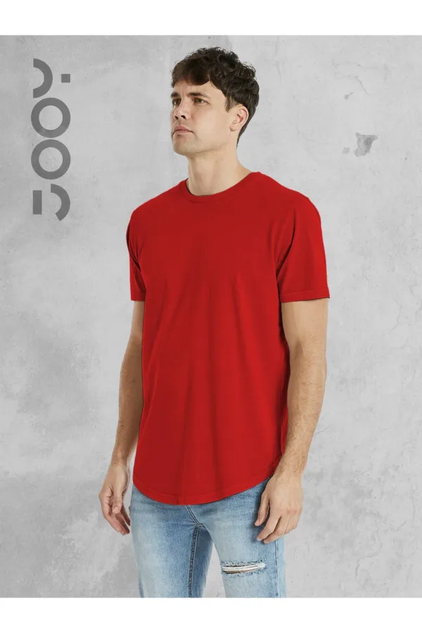 Kırmızı Oval Kesim Düz Baskısız Basic Slim Fit Tshirt - L-alttext3