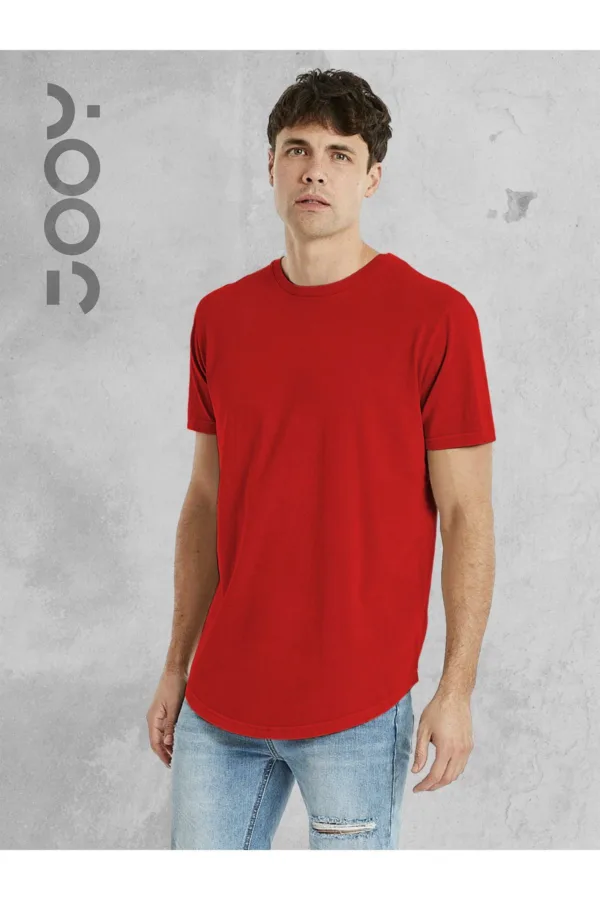 Kırmızı Oval Kesim Düz Baskısız Basic Slim Fit Tshirt - L-alttext4