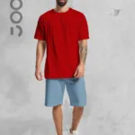 Kırmızı Oversize Tshirt - Mavi Penye Şort Takım - S-alttext1