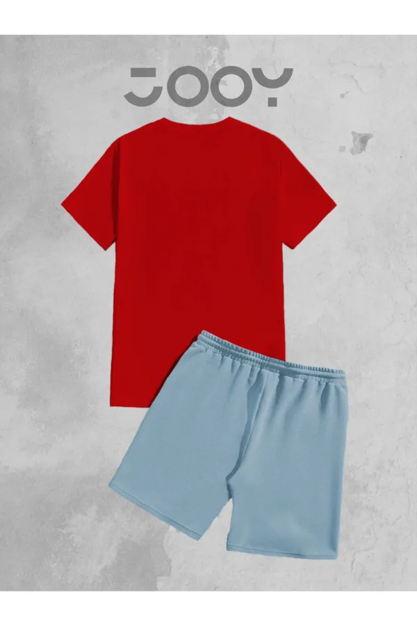 Kırmızı Oversize Tshirt - Mavi Penye Şort Takım - S-alttext3