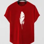 Kırmızı Tüy Baskılı Oval Kesim Slim Fit T-Shirt - XL-alttext1